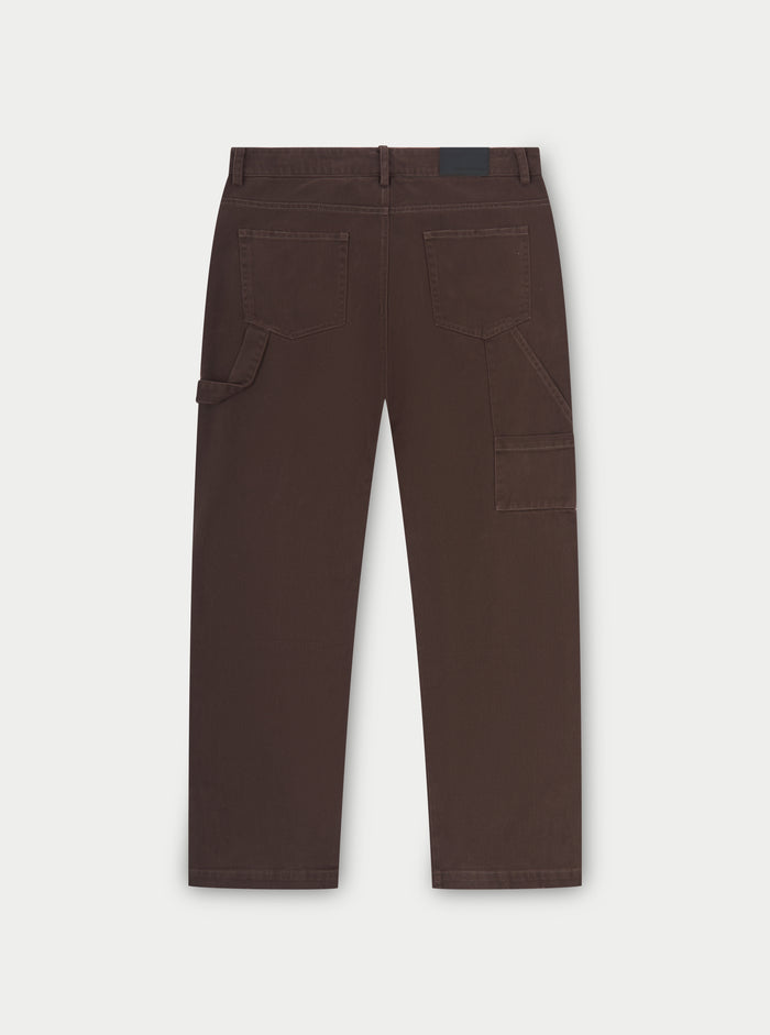 TWILL RIVET DETAIL CARPENTER PANT - DARK BROWN