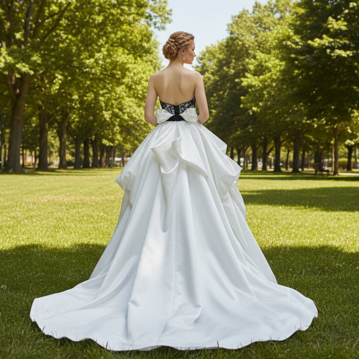 Unique Black Mesh Wedding Dress with Detachable Train - Rosymae