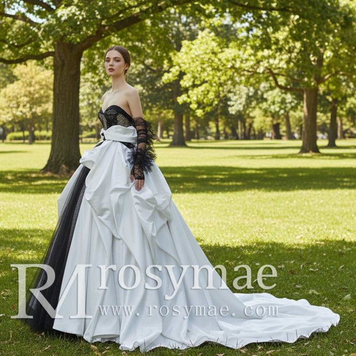 Unique Black Mesh Wedding Dress with Detachable Train - Rosymae
