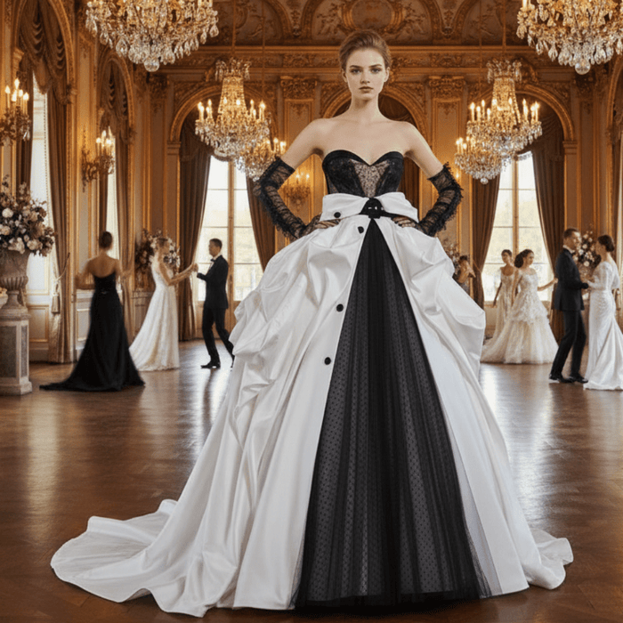 Unique Black Mesh Wedding Dress with Detachable Train - Rosymae