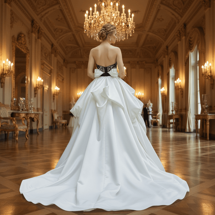 Unique Black Mesh Wedding Dress with Detachable Train - Rosymae