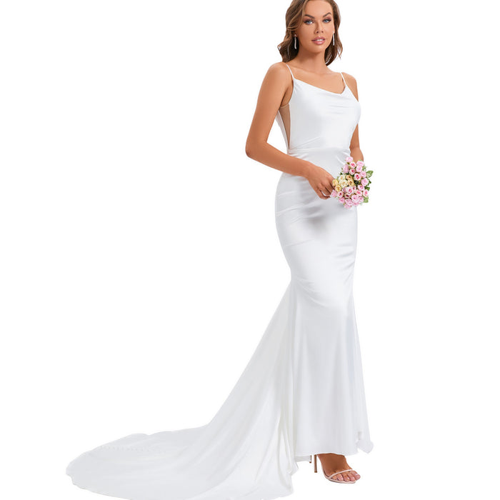 V-Back Stretch Mermaid Sleek Wedding Dress Bridal Gown for Bride - Rosymae