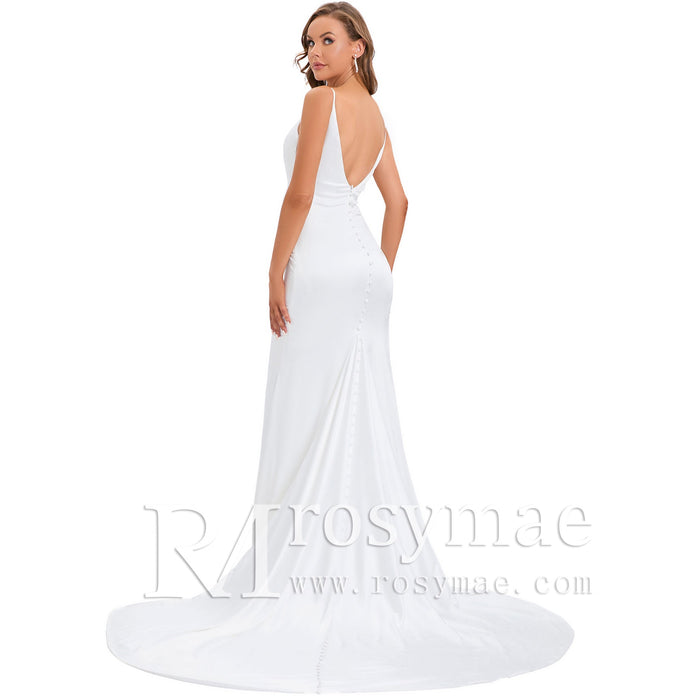 V-Back Stretch Mermaid Sleek Wedding Dress Bridal Gown for Bride - Rosymae