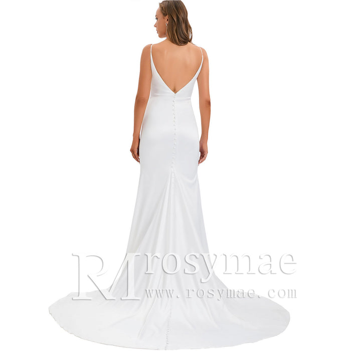 V-Back Stretch Mermaid Sleek Wedding Dress Bridal Gown for Bride - Rosymae