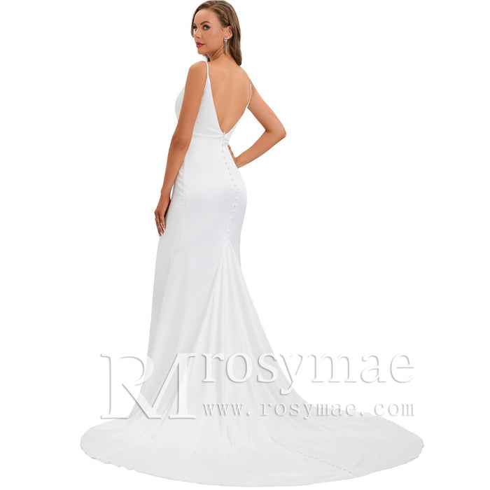 V-Back Stretch Mermaid Sleek Wedding Dress Bridal Gown for Bride - Rosymae