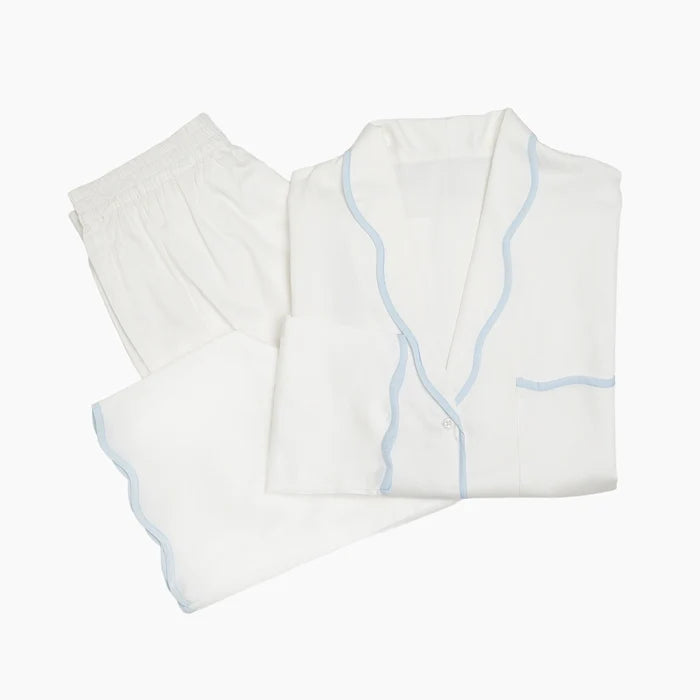 Vandy Scalloped Pajama Set - Blue