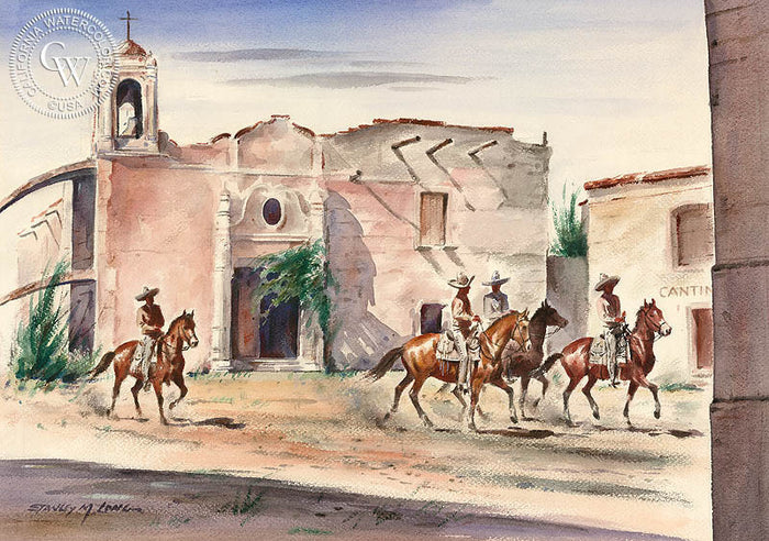 Vaqueros, watercolor painting by Stanley Long (American art). Original painting and fine art giclée reproduction by California Watercolor for wall decor.