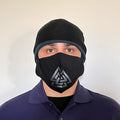 Black Cotton Face Mask with silk embroidered Viking Valknut, adjustable straps and pocket for disposable filter