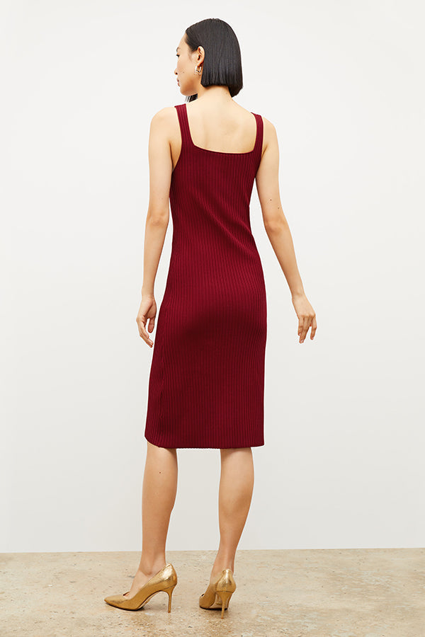 Back image of a woman wearing the vincent dress in maroon | Exclude