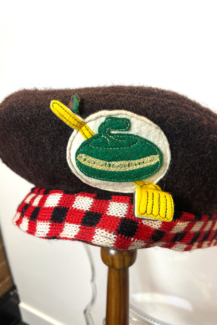 Vintage Brown Wool Beret with Red Pompom image 3
