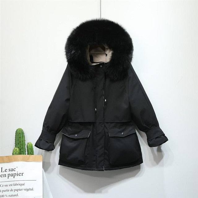 Warm Winter Jacket Women Large Natural Fox Fur White Duck Down Coat - foxberryparkproducts