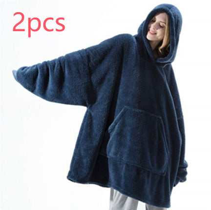 Deep Navy Blue 2-Hoodie Set / One Size