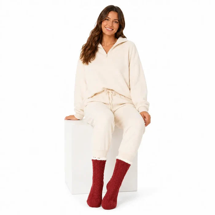 Red Knit Lounge Socks / One Size
