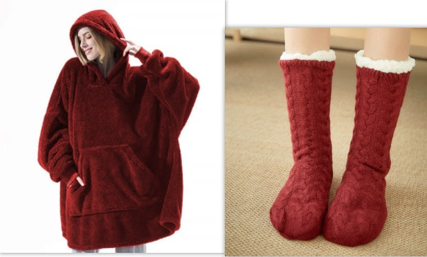 Burgundy Hoodie & Socks Set / One Size
