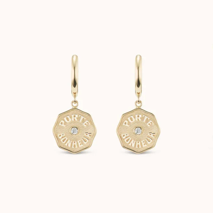 Wee PB Hoop Earrings White Diamonds Raised Gold - Yellow Gold