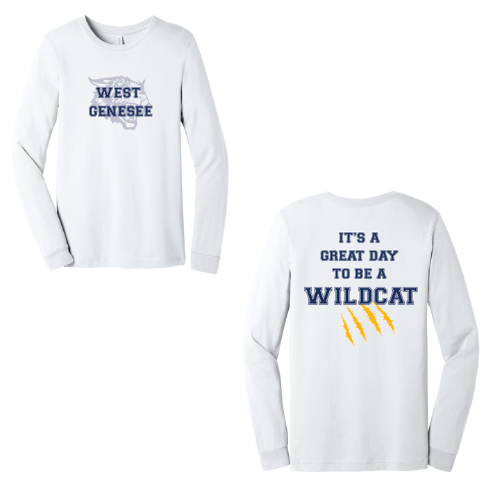 West Genesee Wildcats Shadow Mascot Gold Claw "Great Day" Long Sleeve T-Shirt