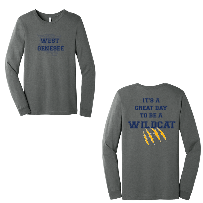 West Genesee Wildcats Shadow Mascot Gold Claw "Great Day" Long Sleeve T-Shirt