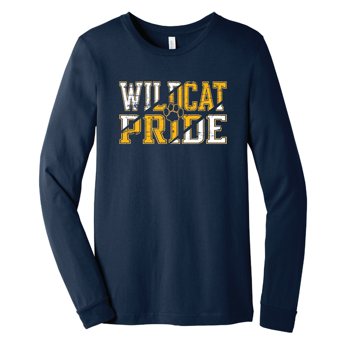 West Genesee Wildcats “Wildcat Pride” Distressed Front Print Long Sleeve T-Shirt