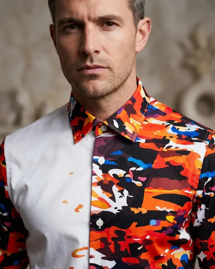 White Abstract Paint Splatter Print Shirt