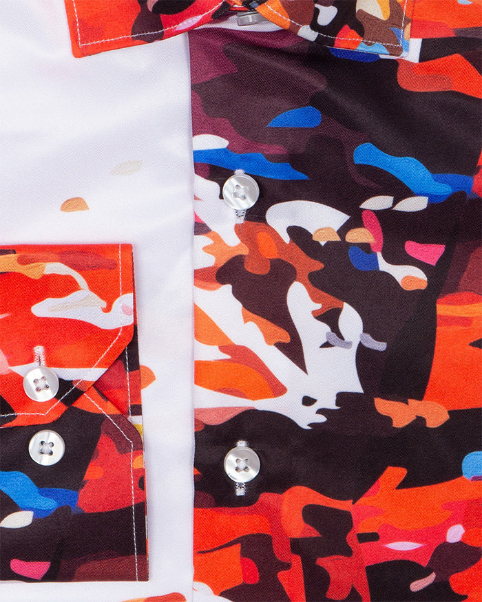 White Abstract Paint Splatter Print Shirt-Makrom