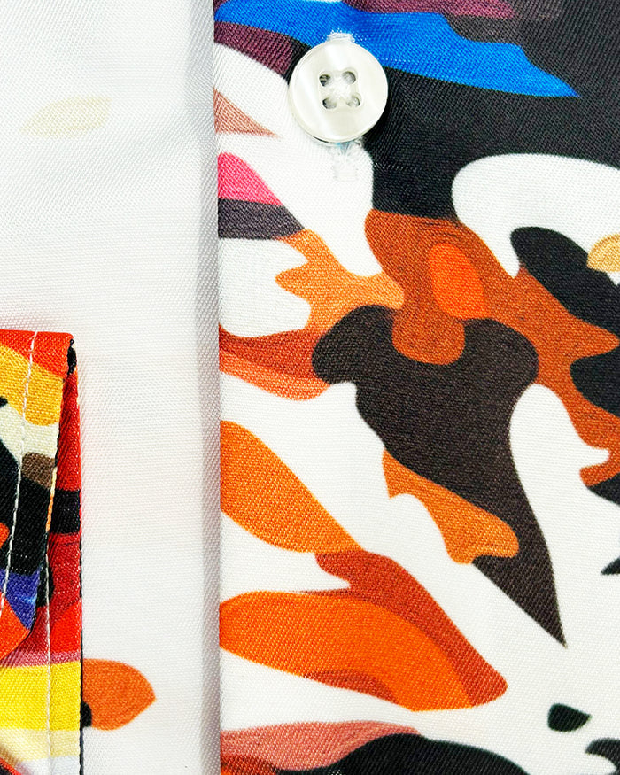 White Abstract Paint Splatter Print Shirt-Makrom