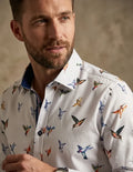 White Colourful Hummingbirds Print Men's Shirt