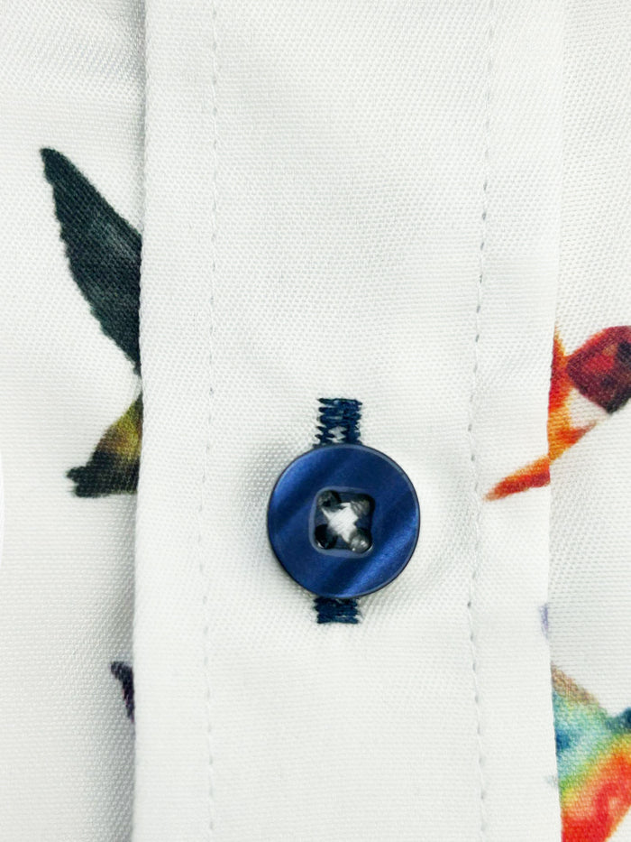 White Colourful Hummingbirds Print Men's Shirt-Makrom