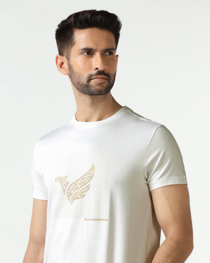 White Crew Neck Solid T-Shirt - Fly