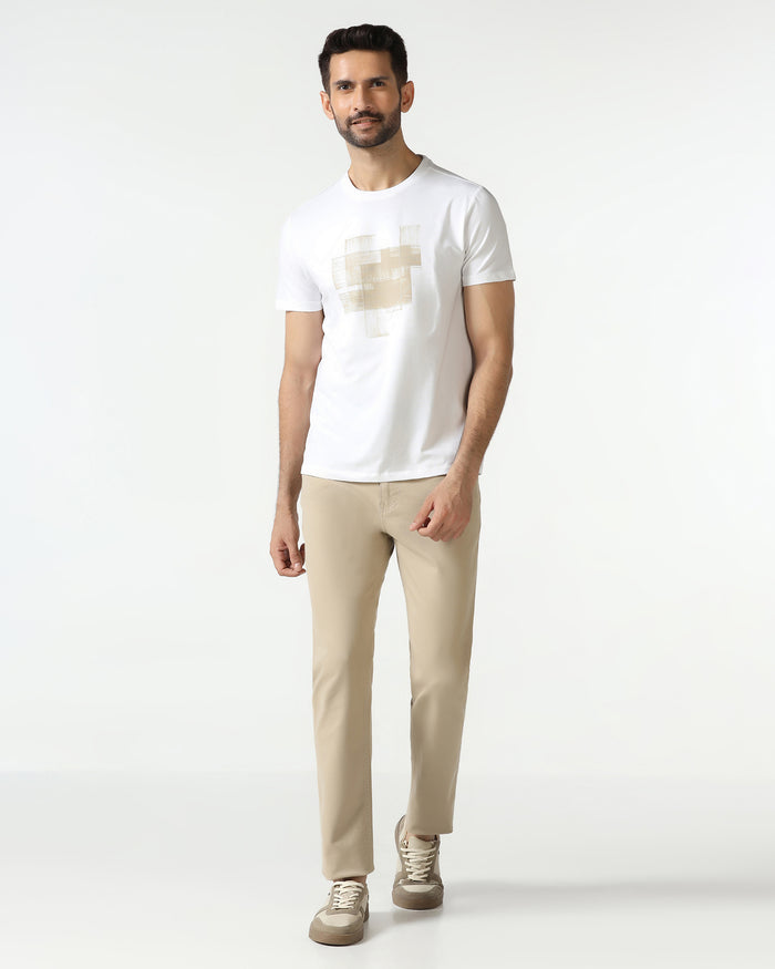 White Crew Neck Solid T-Shirt - Rust