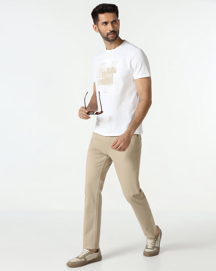White Crew Neck Solid T-Shirt - Rust