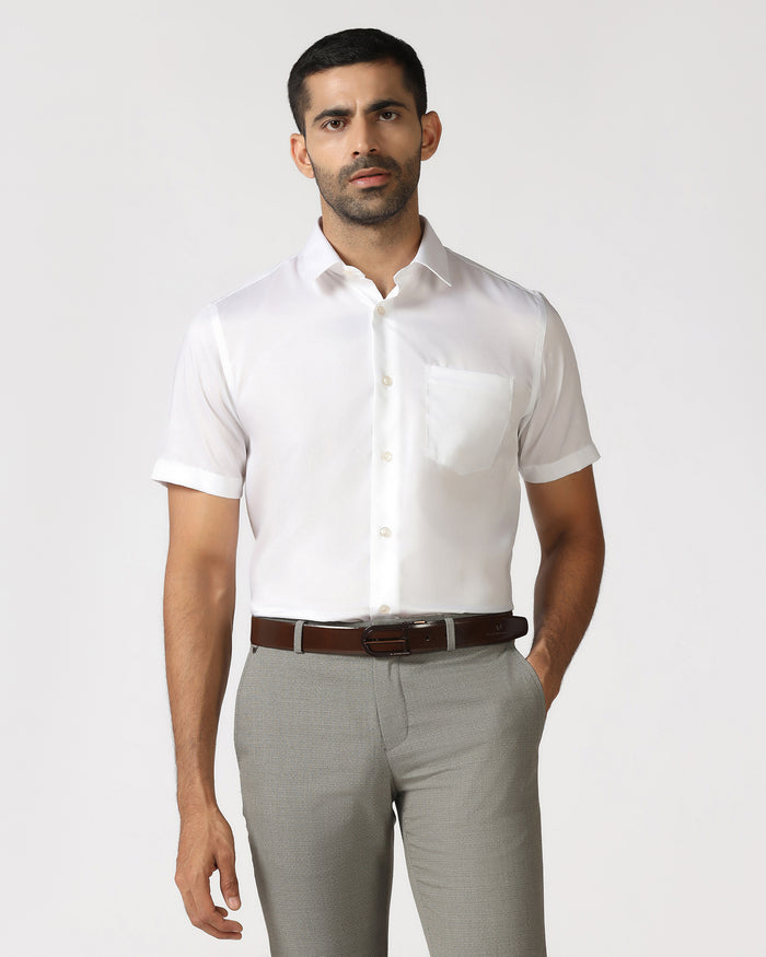 White Half Sleeve Solid Shirt - Dawn