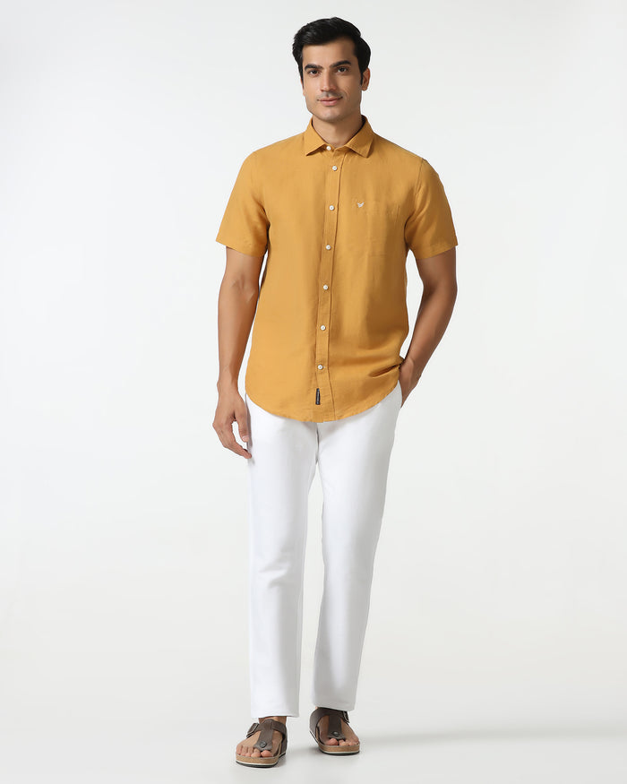 White Linen Solid Khakis - Kinsley