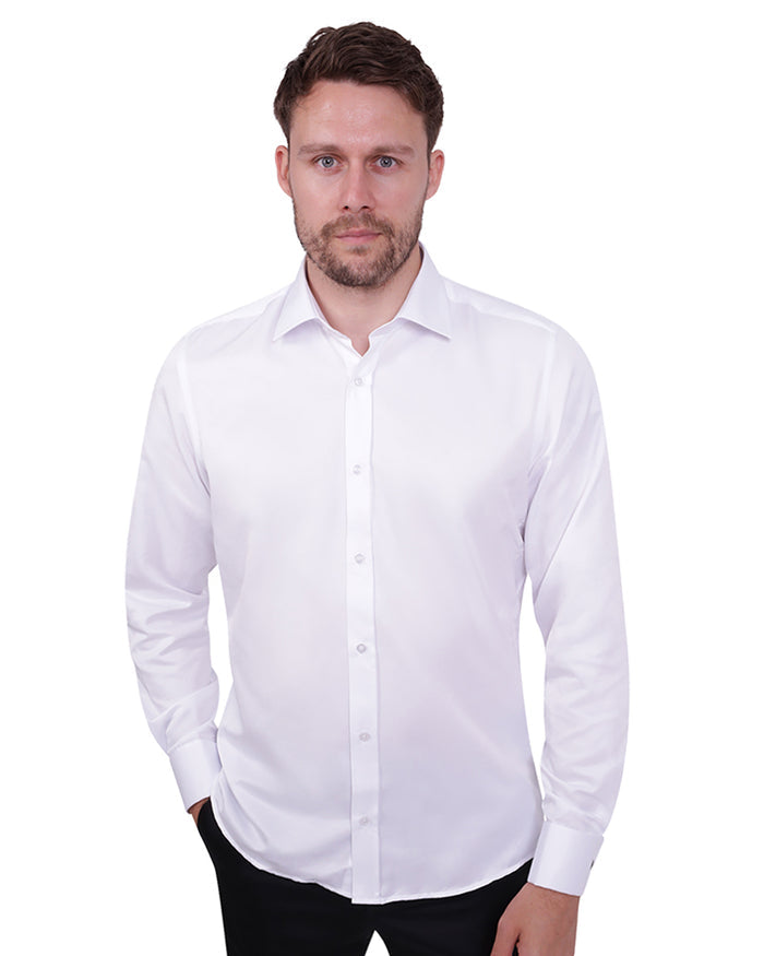 White Plain Double Cuff Shirt-Makrom