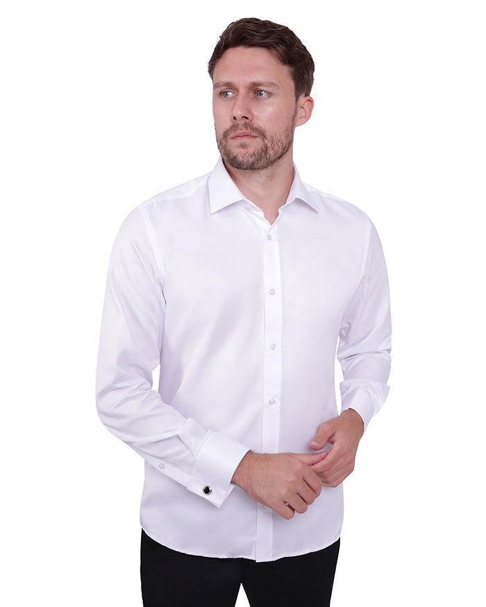 White Plain Double Cuff Shirt-Makrom