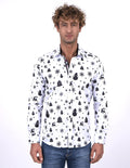 White Snowflake Christmas Snowman Print Men's Shirt-Makrom
