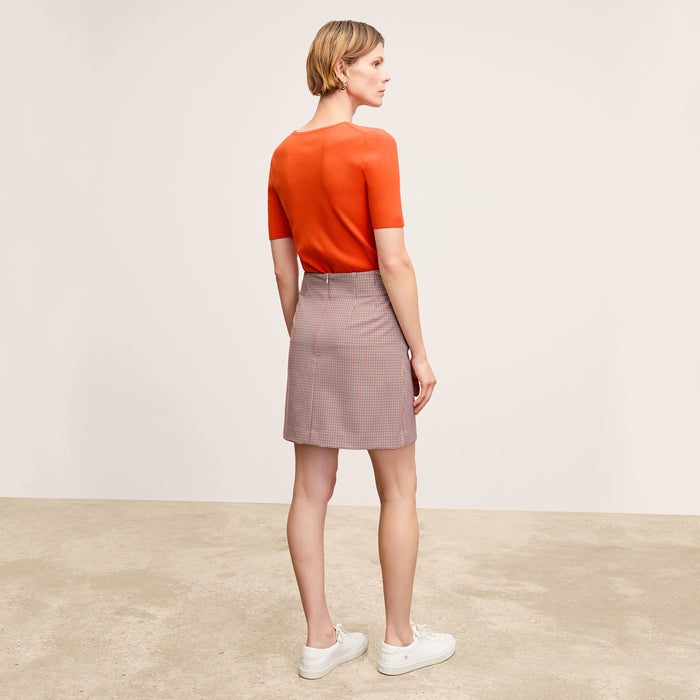 Back image of a woman wearing the Whitney Skirt in Stretch Twill in Mini Check