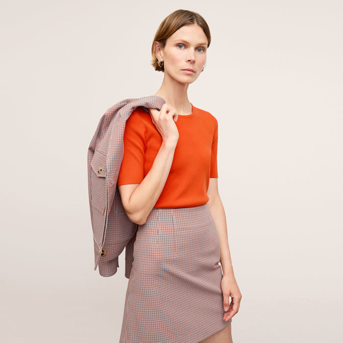 Front image of a woman wearing the Whitney Skirt in Stretch Twill in Mini Check