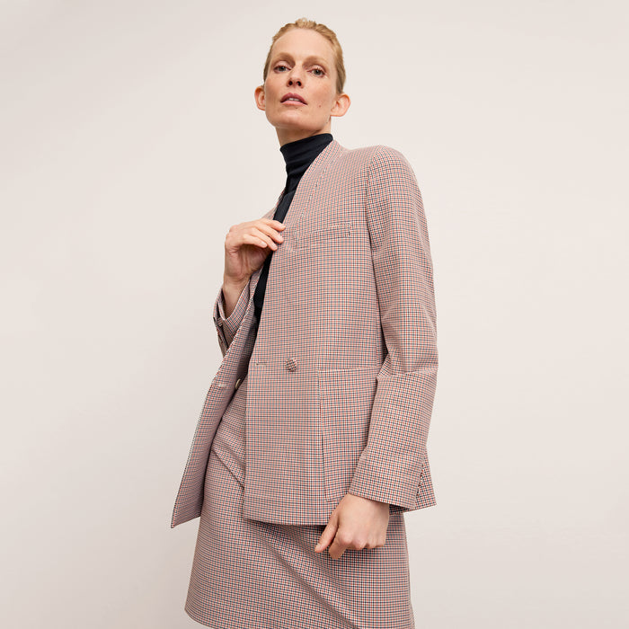 Front image of a woman wearing the Whitney Skirt in Stretch Twill in Mini Check | Exclude