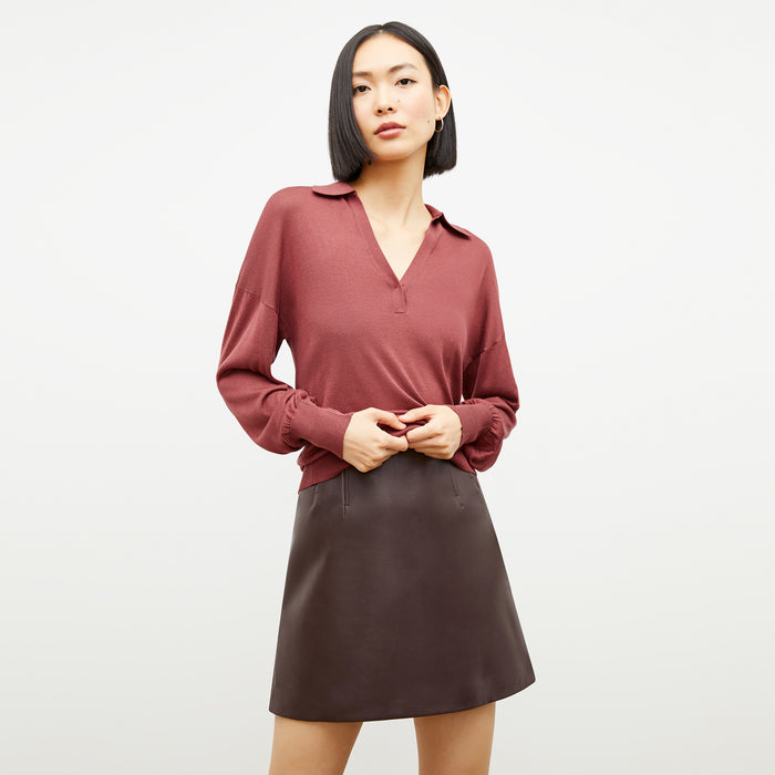 Front image of a woman wearing the Whitney Skirt in Brown | Lead