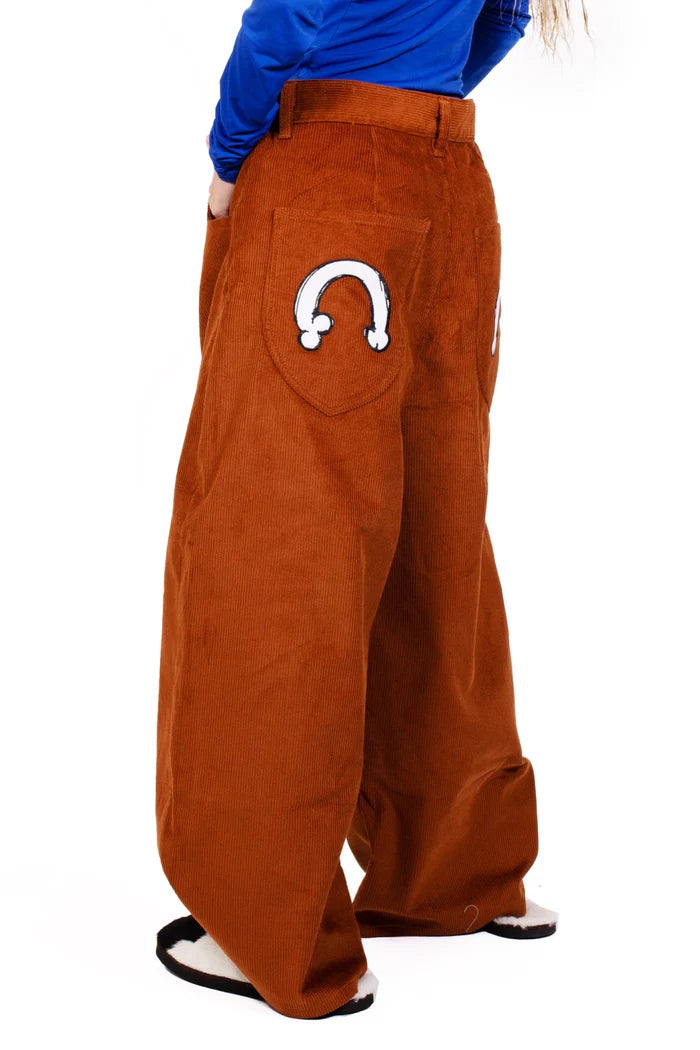 MANCANDY Corduroy Wide Pants in heavyweight mocha corduroy featuring an exaggerated wide-leg silhouette and five-pocket construction.
