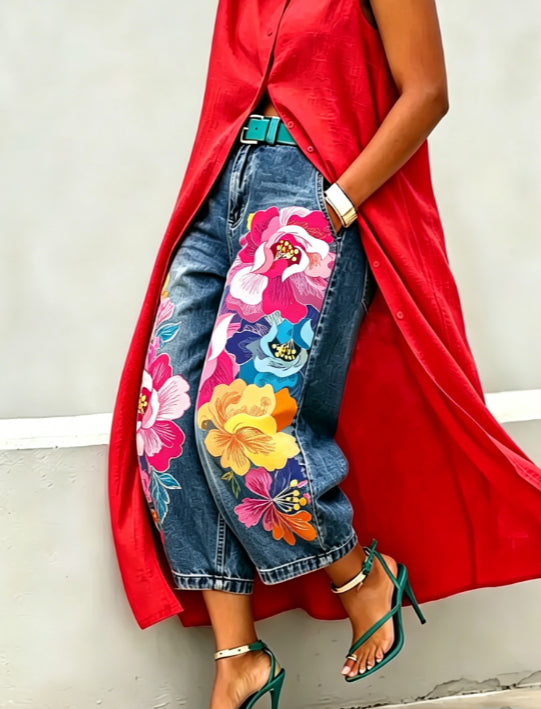 Blue Denim / Pink Multicolor Floral / S