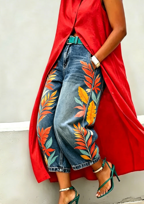 Blue Denim / Orange Red Floral / S
