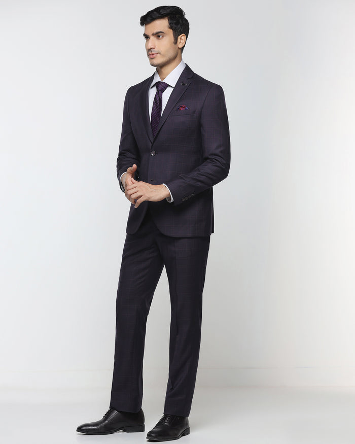 Wine Two Piece Check Suit - Lasow