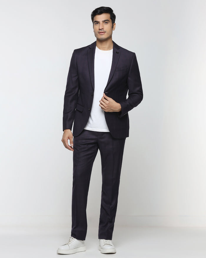 Wine Two Piece Check Suit - Lasow