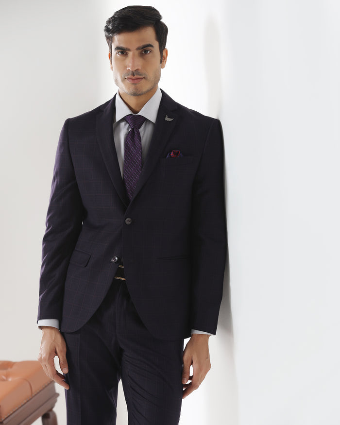 Wine Two Piece Check Suit - Lasow