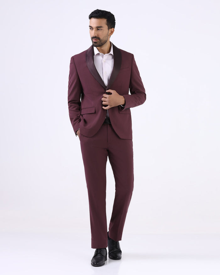 Wine Two Piece Textured Suit - Zame