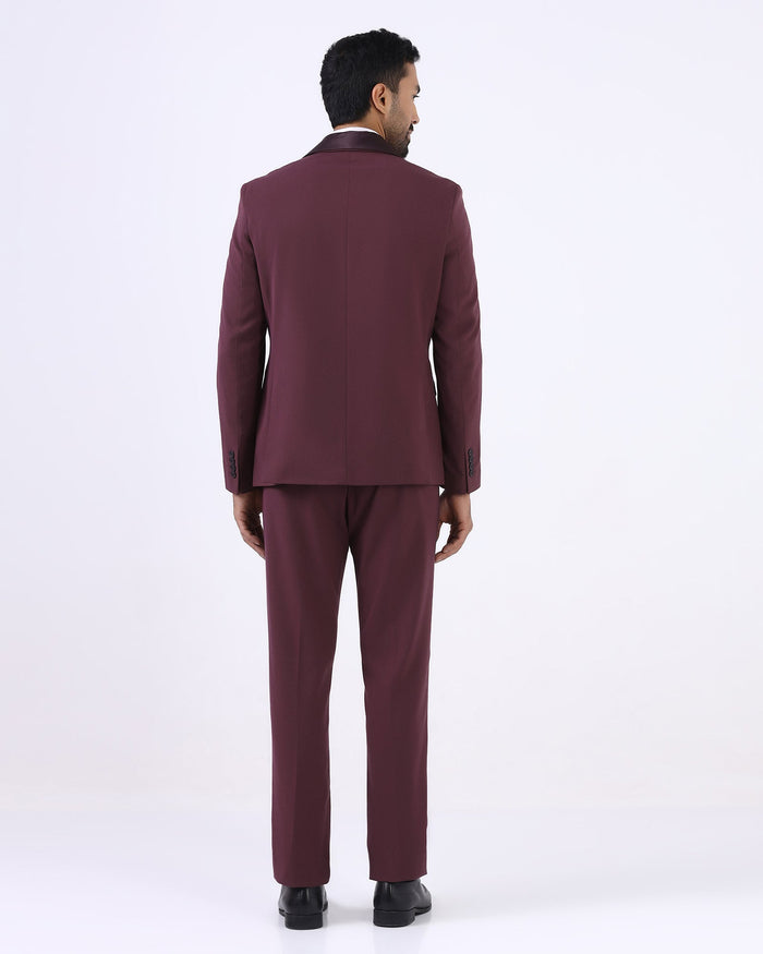 Wine Two Piece Textured Suit - Zame
