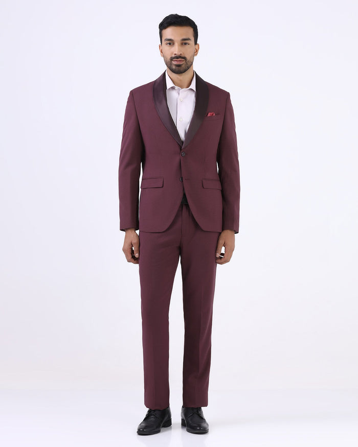 Wine Two Piece Textured Suit - Zame