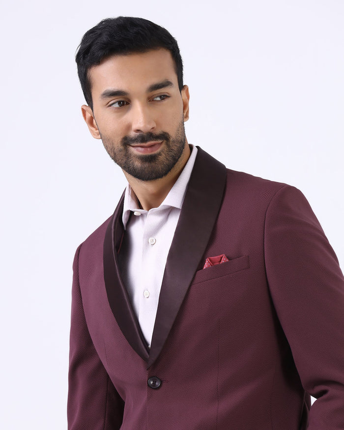 Wine Two Piece Textured Suit - Zame
