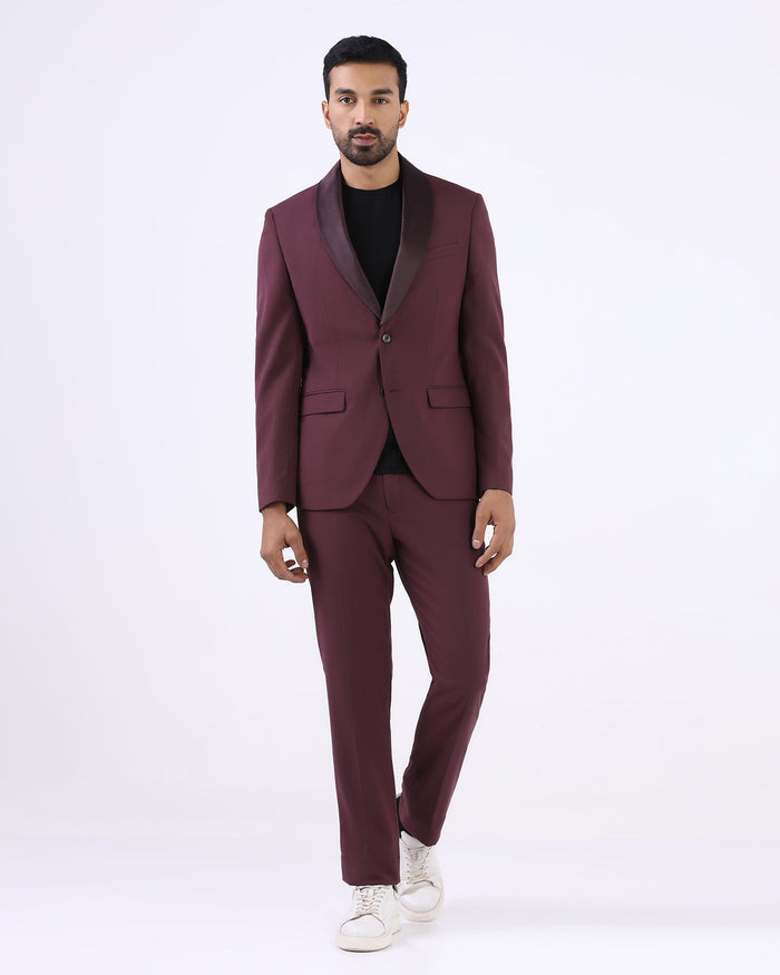 Wine Two Piece Textured Suit - Zame
